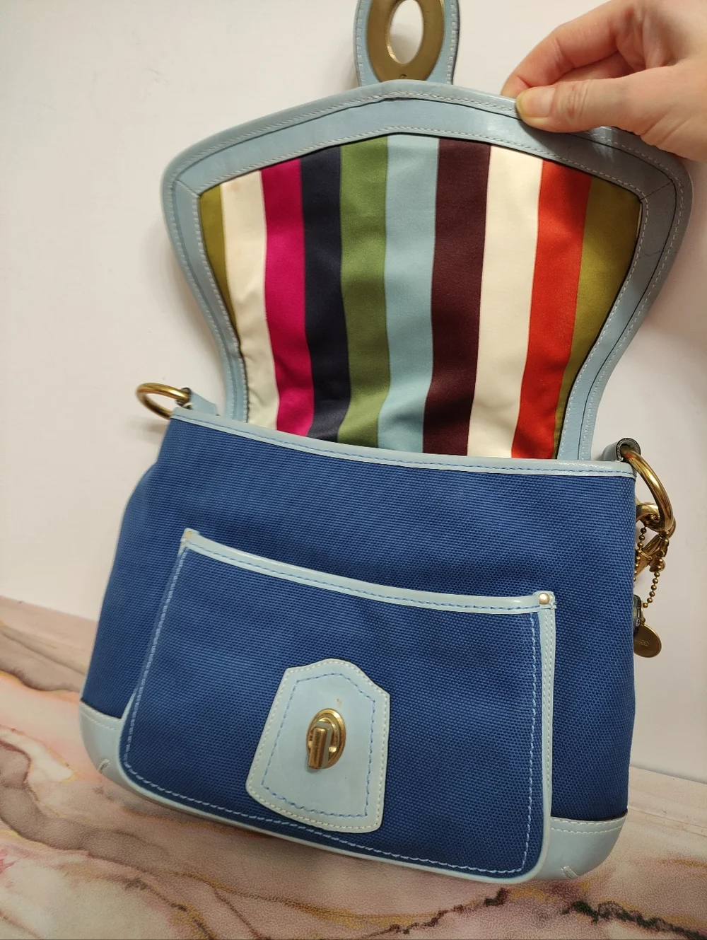 Vintage Coach 10828 65th Annv Legacy Ali Slim Flap Bag Blue - Picture 10 of 14